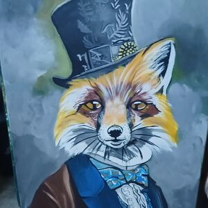 Original Acrylic Painting Signed By Me! Charming Fox in Top Hat Canvas Art